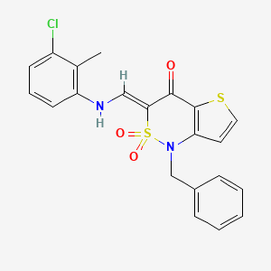 molecular formula C21H17ClN2O3S2 B2818925 (Z)-1-benzyl-3-(((3-chloro-2-methylphenyl)amino)methylene)-1H-thieno[3,2-c][1,2]thiazin-4(3H)-one 2,2-dioxide CAS No. 894670-20-3