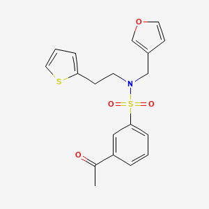 molecular formula C19H19NO4S2 B2818967 3-acetyl-N-(furan-3-ylmethyl)-N-(2-(thiophen-2-yl)ethyl)benzenesulfonamide CAS No. 1448035-74-2