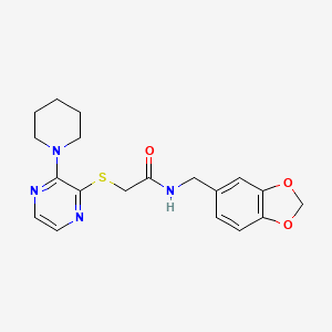 molecular formula C19H22N4O3S B2818975 N-(苯并[d][1,3]二噁杂环-5-基甲基)-2-((3-(哌啶-1-基)吡嗪-2-基)硫代)乙酰胺 CAS No. 1421464-20-1