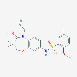 molecular formula C22H26N2O5S B2818981 N-(5-烯丙基-3,3-二甲基-4-氧代-2,3,4,5-四氢苯并[b][1,4]噁杂环-8-基)-2-甲氧基-5-甲基苯并磺酰胺 CAS No. 921996-69-2