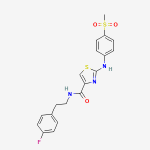 molecular formula C19H18FN3O3S2 B2819001 N-(4-fluorophenethyl)-2-((4-(methylsulfonyl)phenyl)amino)thiazole-4-carboxamide CAS No. 1170630-20-2