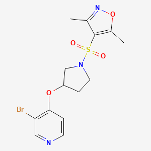 molecular formula C14H16BrN3O4S B2819008 4-[3-(3-Bromopyridin-4-yl)oxypyrrolidin-1-yl]sulfonyl-3,5-dimethyl-1,2-oxazole CAS No. 2380174-56-9