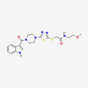 molecular formula C20H24N6O3S2 B2819026 2-((5-(4-(1H-indole-3-carbonyl)piperazin-1-yl)-1,3,4-thiadiazol-2-yl)thio)-N-(2-methoxyethyl)acetamide CAS No. 1105201-52-2