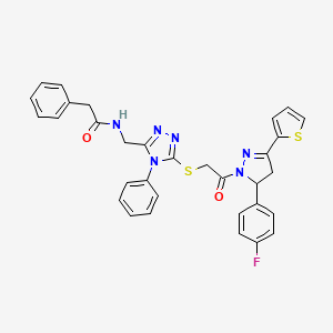 N-[[5-[2-[3-(4-fluorophenyl)-5-thiophen-2-yl-3,4-dihydropyrazol-2-yl]-2-oxoethyl]sulfanyl-4-phenyl-1,2,4-triazol-3-yl]methyl]-2-phenylacetamide
