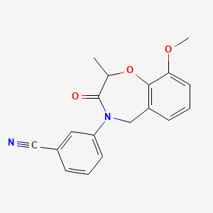 molecular formula C18H16N2O3 B2819038 3-(9-methoxy-2-methyl-3-oxo-2,3-dihydro-1,4-benzoxazepin-4(5H)-yl)benzonitrile CAS No. 1396875-13-0