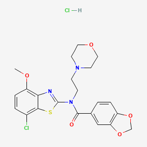 molecular formula C22H23Cl2N3O5S B2819040 N-(7-氯-4-甲氧基苯并[1,3]噻唑-2-基)-N-(2-吗啉基乙基)苯并[1,3]二噁烷-5-甲酰胺 盐酸盐 CAS No. 1329883-25-1