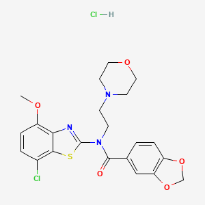 molecular formula C22H23Cl2N3O5S B2819040 N-(7-chloro-4-methoxybenzo[d]thiazol-2-yl)-N-(2-morpholinoethyl)benzo[d][1,3]dioxole-5-carboxamide hydrochloride CAS No. 1329883-25-1