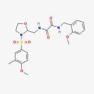 molecular formula C22H27N3O7S B2819047 N1-((3-((4-甲氧基-3-甲基苯基)磺酰基)噁唑烷-2-基)甲基)-N2-(2-甲氧基苯甲基)草酰胺 CAS No. 874804-56-5
