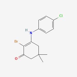 molecular formula C14H15BrClNO B2819067 2-Bromo-3-((4-chlorophenyl)amino)-5,5-dimethylcyclohex-2-EN-1-one CAS No. 1024132-08-8