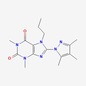 molecular formula C16H22N6O2 B2819085 1,3-dimethyl-7-propyl-8-(3,4,5-trimethyl-1H-pyrazol-1-yl)-2,3,6,7-tetrahydro-1H-purine-2,6-dione CAS No. 1014030-79-5