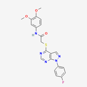 molecular formula C21H18FN5O3S B2819090 N-(3,4-dimethoxyphenyl)-2-((1-(4-fluorophenyl)-1H-pyrazolo[3,4-d]pyrimidin-4-yl)thio)acetamide CAS No. 893936-01-1