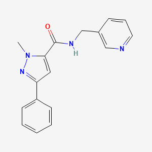 molecular formula C17H16N4O B2819108 1-methyl-3-phenyl-N-(pyridin-3-ylmethyl)-1H-pyrazole-5-carboxamide CAS No. 1172389-35-3