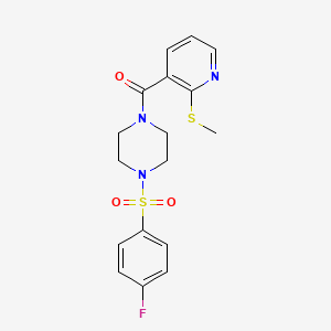 molecular formula C17H18FN3O3S2 B2819112 1-[(4-Fluorophenyl)sulfonyl]-4-{[2-(methylthio)pyridin-3-yl]carbonyl}piperazine CAS No. 848177-74-2