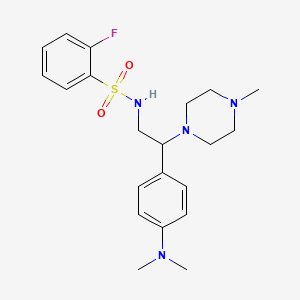molecular formula C21H29FN4O2S B2819146 N-(2-(4-(dimethylamino)phenyl)-2-(4-methylpiperazin-1-yl)ethyl)-2-fluorobenzenesulfonamide CAS No. 946244-73-1