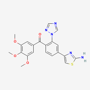 molecular formula C21H19N5O4S B2819147 [4-(2-amino-1,3-thiazol-4-yl)-2-(1,2,4-triazol-1-yl)phenyl]-(3,4,5-trimethoxyphenyl)methanone CAS No. 1016543-77-3