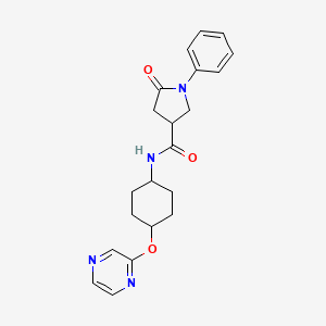 5-oxo-1-phenyl-N-((1r,4r)-4-(pyrazin-2-yloxy)cyclohexyl)pyrrolidine-3-carboxamide