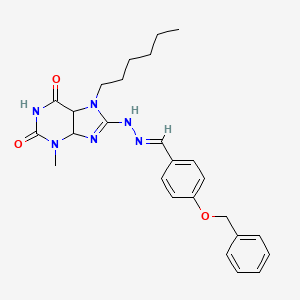 molecular formula C26H30N6O3 B2819176 8-[(2E)-2-{[4-(benzyloxy)phenyl]methylidene}hydrazin-1-yl]-7-hexyl-3-methyl-2,3,6,7-tetrahydro-1H-purine-2,6-dione CAS No. 378205-50-6