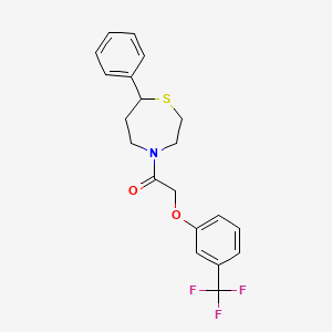 molecular formula C20H20F3NO2S B2819179 1-(7-Phenyl-1,4-thiazepan-4-yl)-2-(3-(trifluoromethyl)phenoxy)ethanone CAS No. 1797572-82-7