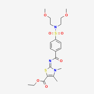 molecular formula C21H29N3O7S2 B2819181 Ethyl 2-[4-[bis(2-methoxyethyl)sulfamoyl]benzoyl]imino-3,4-dimethyl-1,3-thiazole-5-carboxylate CAS No. 476628-21-4