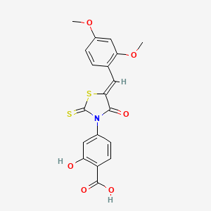 4-[(5Z)-5-[(2,4-dimethoxyphenyl)methylidene]-4-oxo-2-sulfanylidene-1,3-thiazolidin-3-yl]-2-hydroxybenzoic acid