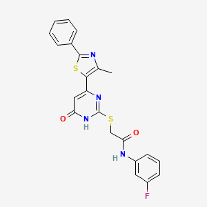 molecular formula C22H17FN4O2S2 B2819210 N-(3-fluorophenyl)-2-((4-(4-methyl-2-phenylthiazol-5-yl)-6-oxo-1,6-dihydropyrimidin-2-yl)thio)acetamide CAS No. 1115901-12-6