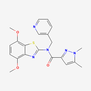molecular formula C21H21N5O3S B2819213 N-(4,7-dimethoxybenzo[d]thiazol-2-yl)-1,5-dimethyl-N-(pyridin-3-ylmethyl)-1H-pyrazole-3-carboxamide CAS No. 1013809-40-9