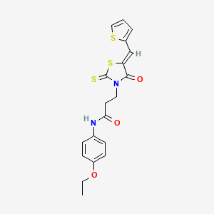 molecular formula C19H18N2O3S3 B2819225 (Z)-N-(4-ethoxyphenyl)-3-(4-oxo-5-(thiophen-2-ylmethylene)-2-thioxothiazolidin-3-yl)propanamide CAS No. 314751-75-2