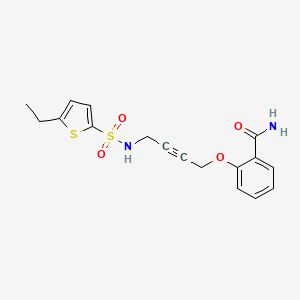molecular formula C17H18N2O4S2 B2819241 2-((4-(5-乙基噻吩-2-磺胺基)丁-2-炔-1-基氧基)苯甲酰胺 CAS No. 1448051-93-1