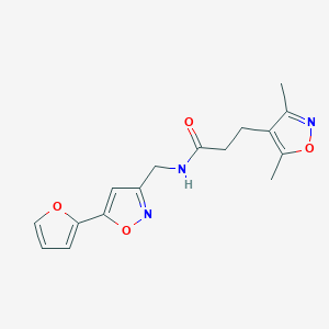 molecular formula C16H17N3O4 B2819243 3-(3,5-dimethylisoxazol-4-yl)-N-((5-(furan-2-yl)isoxazol-3-yl)methyl)propanamide CAS No. 1206998-33-5