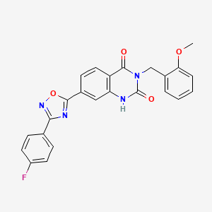 molecular formula C24H17FN4O4 B2819245 7-(3-(4-fluorophenyl)-1,2,4-oxadiazol-5-yl)-3-(2-methoxybenzyl)quinazoline-2,4(1H,3H)-dione CAS No. 1357833-26-1