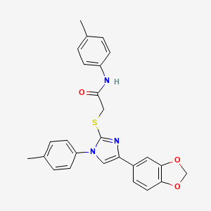 molecular formula C26H23N3O3S B2819254 2-((4-(benzo[d][1,3]dioxol-5-yl)-1-(p-tolyl)-1H-imidazol-2-yl)thio)-N-(p-tolyl)acetamide CAS No. 866342-26-9