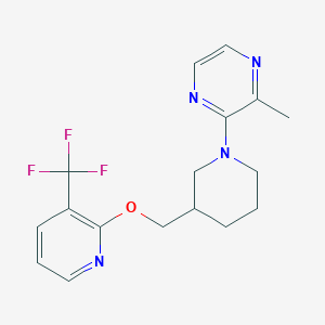 molecular formula C17H19F3N4O B2819259 2-Methyl-3-[3-[[3-(trifluoromethyl)pyridin-2-yl]oxymethyl]piperidin-1-yl]pyrazine CAS No. 2380167-53-1
