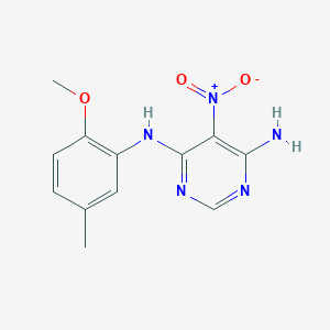 molecular formula C12H13N5O3 B2819264 N-(2-甲氧基-5-甲基苯基)-5-硝基嘧啶-4,6-二胺 CAS No. 450345-40-1