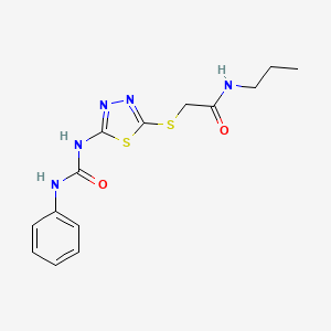 molecular formula C14H17N5O2S2 B2819268 2-[[5-(phenylcarbamoylamino)-1,3,4-thiadiazol-2-yl]sulfanyl]-N-propylacetamide CAS No. 898437-17-7