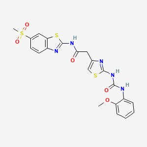 molecular formula C21H19N5O5S3 B2819273 2-(2-(3-(2-methoxyphenyl)ureido)thiazol-4-yl)-N-(6-(methylsulfonyl)benzo[d]thiazol-2-yl)acetamide CAS No. 921475-98-1