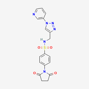 molecular formula C18H16N6O4S B2819295 4-(2,5-dioxopyrrolidin-1-yl)-N-((1-(pyridin-3-yl)-1H-1,2,3-triazol-4-yl)methyl)benzenesulfonamide CAS No. 2034584-21-7