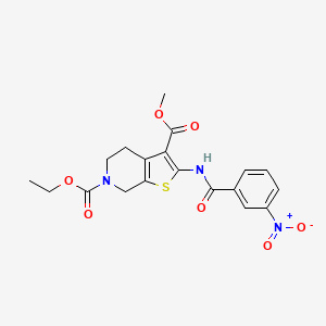 molecular formula C19H19N3O7S B2819301 6-乙酸基-3-甲基-2-(3-硝基苯甲酰胺基)-4,5-二氢噻吩[2,3-c]吡啶-3,6(7H)-二羧酸酯 CAS No. 920455-70-5