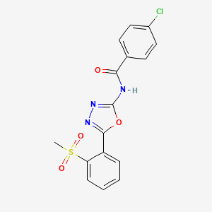 molecular formula C16H12ClN3O4S B2819303 4-chloro-N-[5-(2-methylsulfonylphenyl)-1,3,4-oxadiazol-2-yl]benzamide CAS No. 886920-56-5