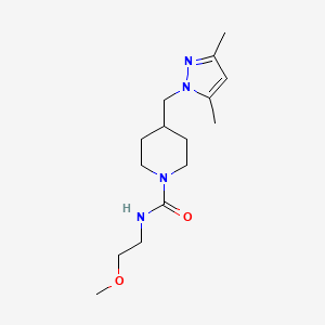 molecular formula C15H26N4O2 B2819324 4-((3,5-dimethyl-1H-pyrazol-1-yl)methyl)-N-(2-methoxyethyl)piperidine-1-carboxamide CAS No. 1396746-39-6