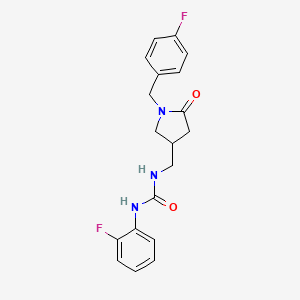 molecular formula C19H19F2N3O2 B2819334 1-((1-(4-Fluorobenzyl)-5-oxopyrrolidin-3-yl)methyl)-3-(2-fluorophenyl)urea CAS No. 954720-56-0