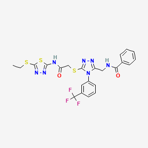 molecular formula C23H20F3N7O2S3 B2819368 N-((5-((2-((5-(ethylthio)-1,3,4-thiadiazol-2-yl)amino)-2-oxoethyl)thio)-4-(3-(trifluoromethyl)phenyl)-4H-1,2,4-triazol-3-yl)methyl)benzamide CAS No. 393839-90-2