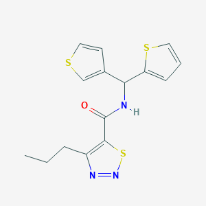 molecular formula C15H15N3OS3 B2819377 4-propyl-N-(thiophen-2-yl(thiophen-3-yl)methyl)-1,2,3-thiadiazole-5-carboxamide CAS No. 2034332-38-0