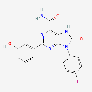 molecular formula C18H12FN5O3 B2819392 9-(4-fluorophenyl)-2-(3-hydroxyphenyl)-8-oxo-8,9-dihydro-7H-purine-6-carboxamide CAS No. 869068-73-5