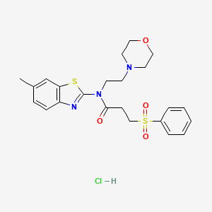 molecular formula C23H28ClN3O4S2 B2819410 N-(6-methylbenzo[d]thiazol-2-yl)-N-(2-morpholinoethyl)-3-(phenylsulfonyl)propanamide hydrochloride CAS No. 1177979-64-4