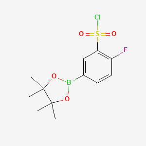 molecular formula C12H15BClFO4S B2819425 Benzenesulfonyl chloride, 2-fluoro-5-(4,4,5,5-tetramethyl-1,3,2-dioxaborolan-2-yl)- CAS No. 1003575-37-8