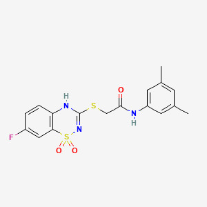 molecular formula C17H16FN3O3S2 B2819428 N-(3,5-dimethylphenyl)-2-((7-fluoro-1,1-dioxido-4H-benzo[e][1,2,4]thiadiazin-3-yl)thio)acetamide CAS No. 886953-29-3