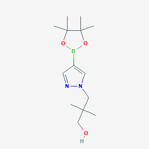 molecular formula C14H25BN2O3 B2819442 2,2-二甲基-3-(4-(4,4,5,5-四甲基-1,3,2-二氧杂硼杂环戊-2-基)-1H-吡唑-1-基)丙醇 CAS No. 1380307-35-6