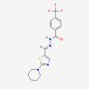 molecular formula C17H17F3N4OS B2819452 N'-[(E)-(2-piperidino-1,3-thiazol-5-yl)methylidene]-4-(trifluoromethyl)benzenecarbohydrazide CAS No. 477868-71-6