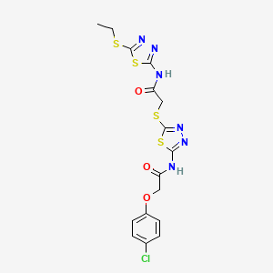 molecular formula C16H15ClN6O3S4 B2819454 2-(4-chlorophenoxy)-N-(5-((2-((5-(ethylthio)-1,3,4-thiadiazol-2-yl)amino)-2-oxoethyl)thio)-1,3,4-thiadiazol-2-yl)acetamide CAS No. 389072-48-4