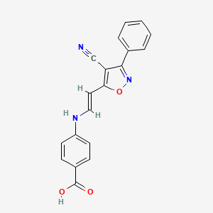 molecular formula C19H13N3O3 B2819455 4-{[2-(4-Cyano-3-phenyl-5-isoxazolyl)vinyl]amino}benzenecarboxylic acid CAS No. 303995-75-7